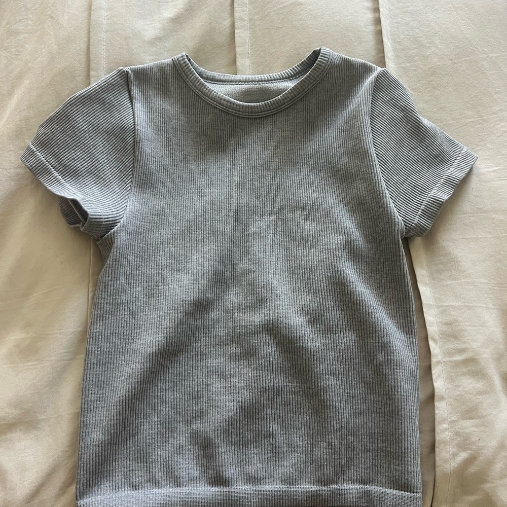 Gray Ribbed Form Fitting T